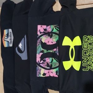 Boys quicksilver,  hurley & under armor black shirts sz small